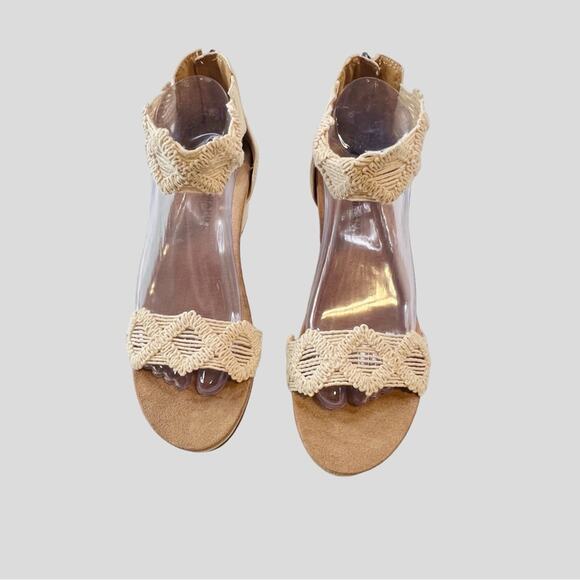 Lucky Brand Kaydyn Crochet Wedge Sandals Platform Open Toe Sandshell Size 8.5 - Picture 3 of 14